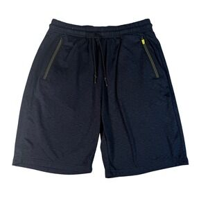 Public Record Mens Navy Blue Space Dye Athletic Shorts Size M Standard Fit Zip